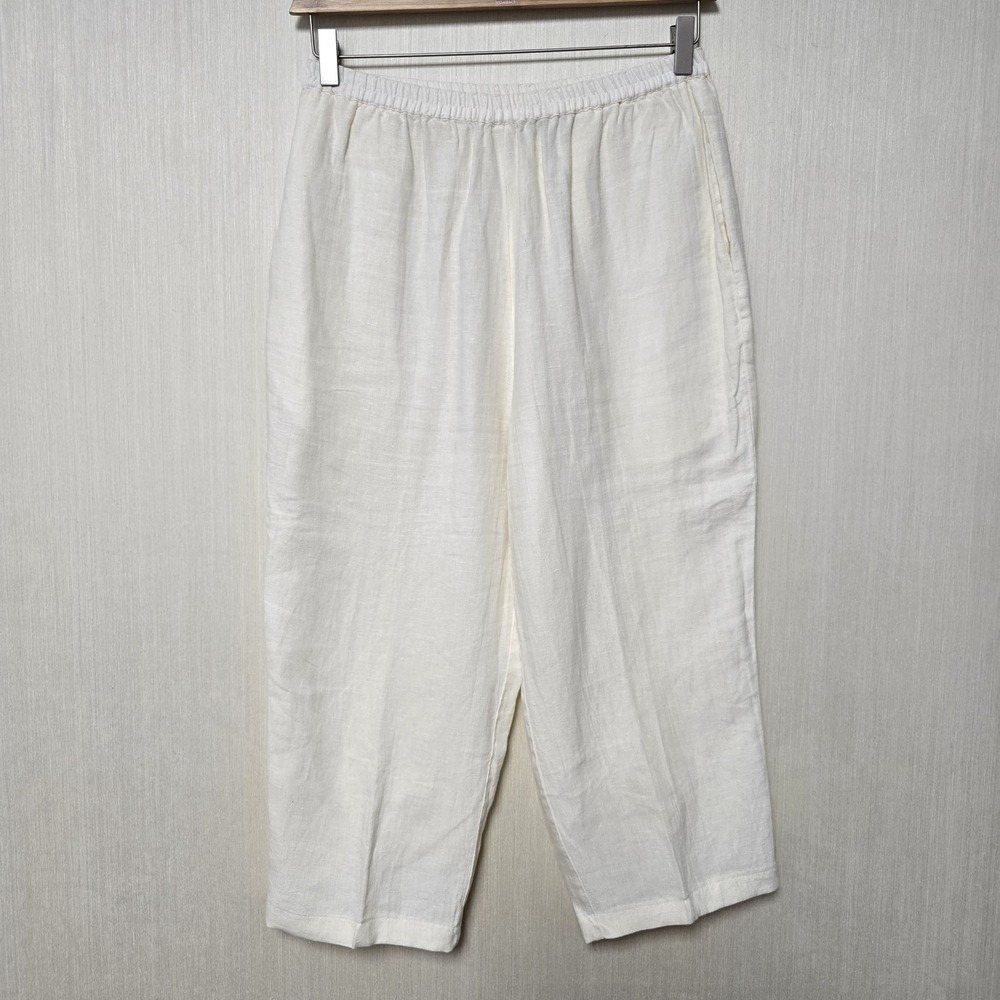 Kiko Comfortable Clothing Linen Pants Size S Ivory Pockets Straight Leg Pull-On
